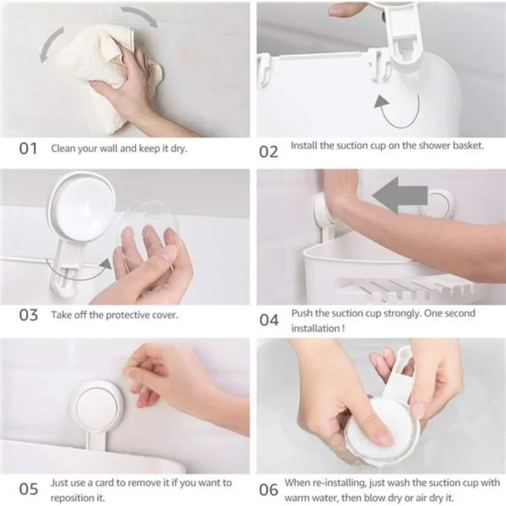 Suction Cup Corner Shower Shelf-No Drilling,Removable Bath Shelf With Heavy Duty